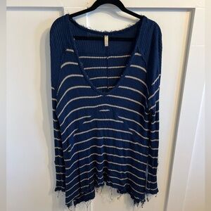 Free People Blue and White Asymmetrical Tunic